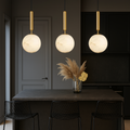 Pendant Light | Brass & Stone | Round Stone Shade | Living Room Accent