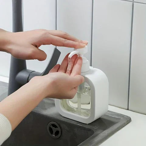 Soap Dispenser | Matte Ceramic & Clear Glass | Geometric Square Shape | Bathroom Accessory