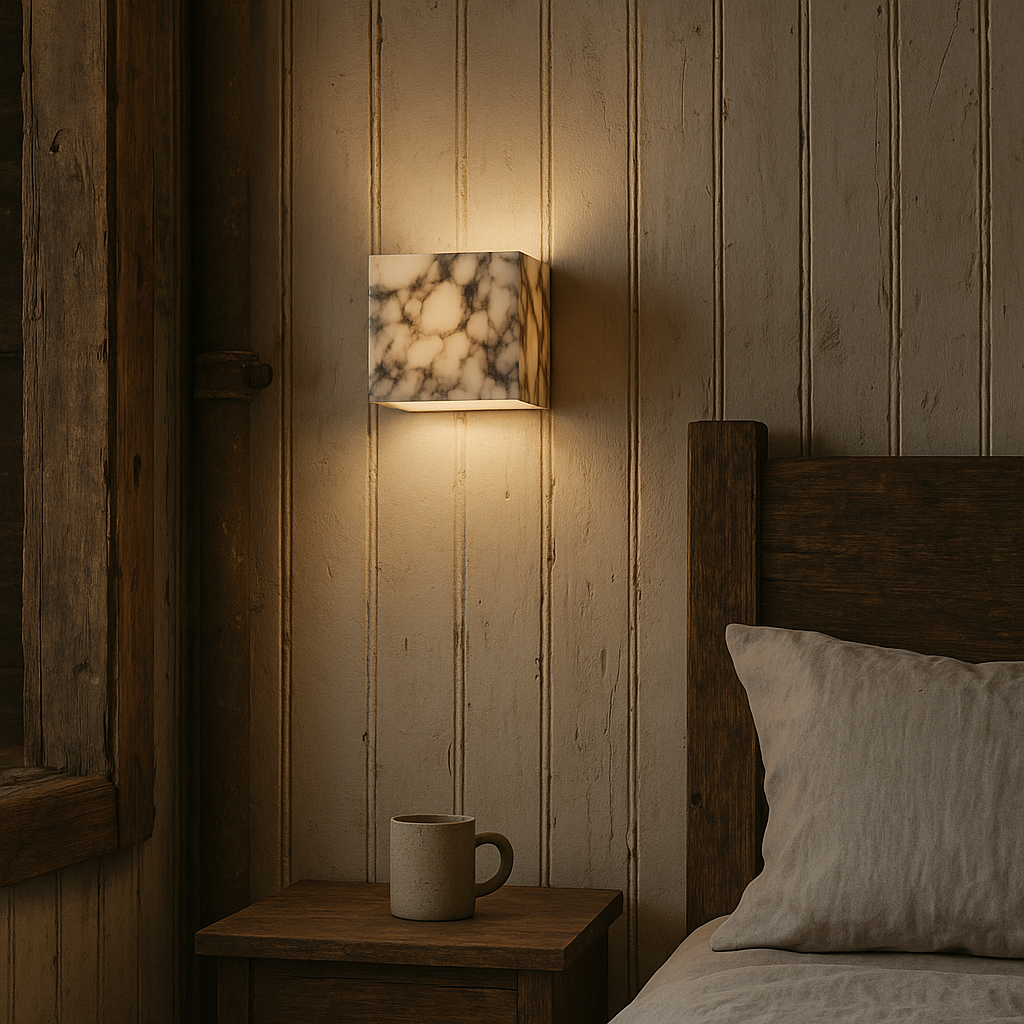 Wall Lamp | Marble & Brushed Metal | Marble Cube Design | Living Room Accent