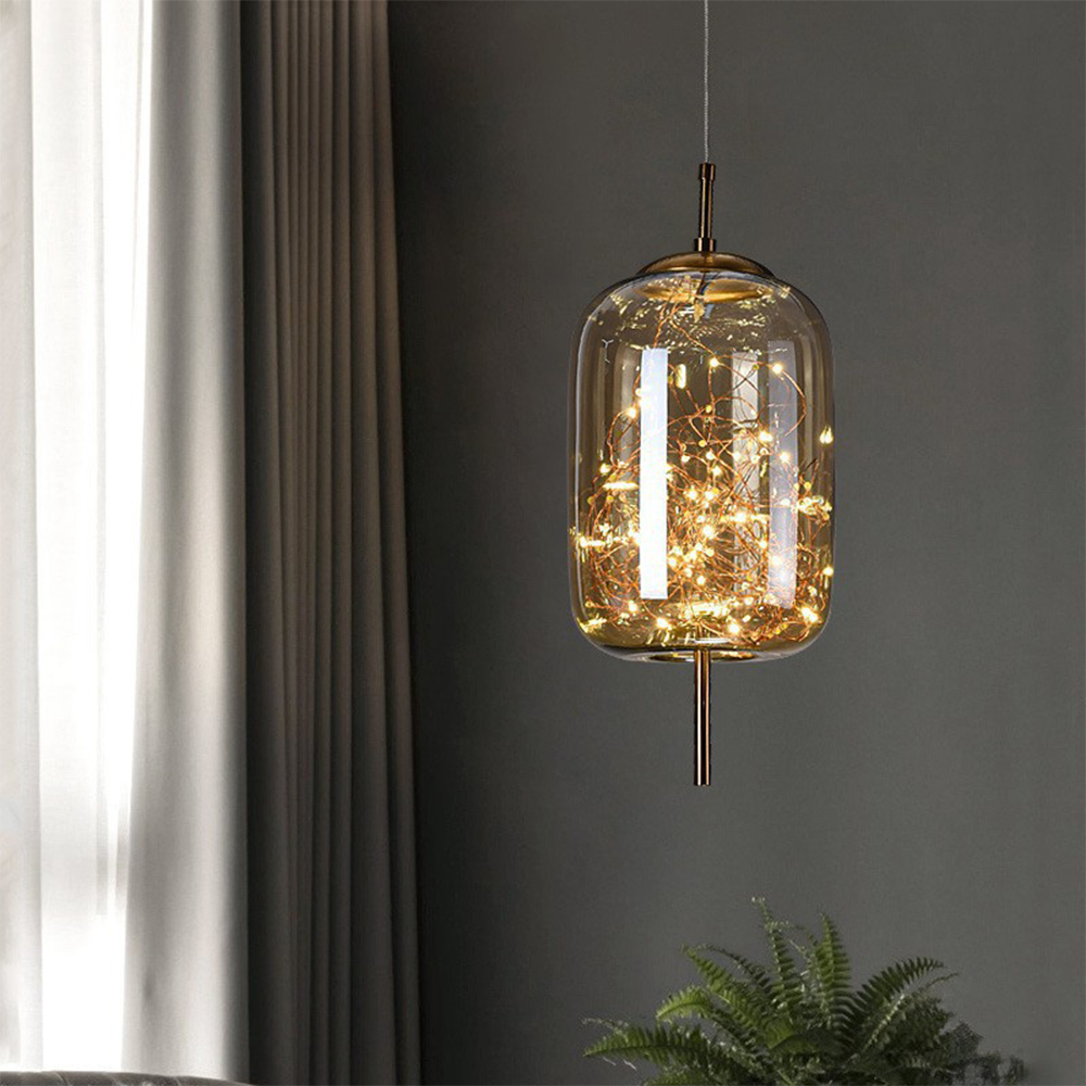 Modern Nordic Glass LED Pendant Light – Sleek Cylinder Design with Fairy Light Core