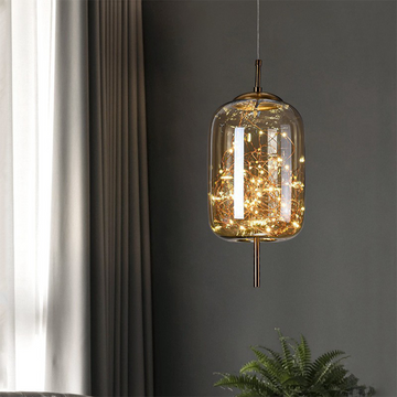 Modern Nordic Glass LED Pendant Light – Sleek Cylinder Design with Fairy Light Core