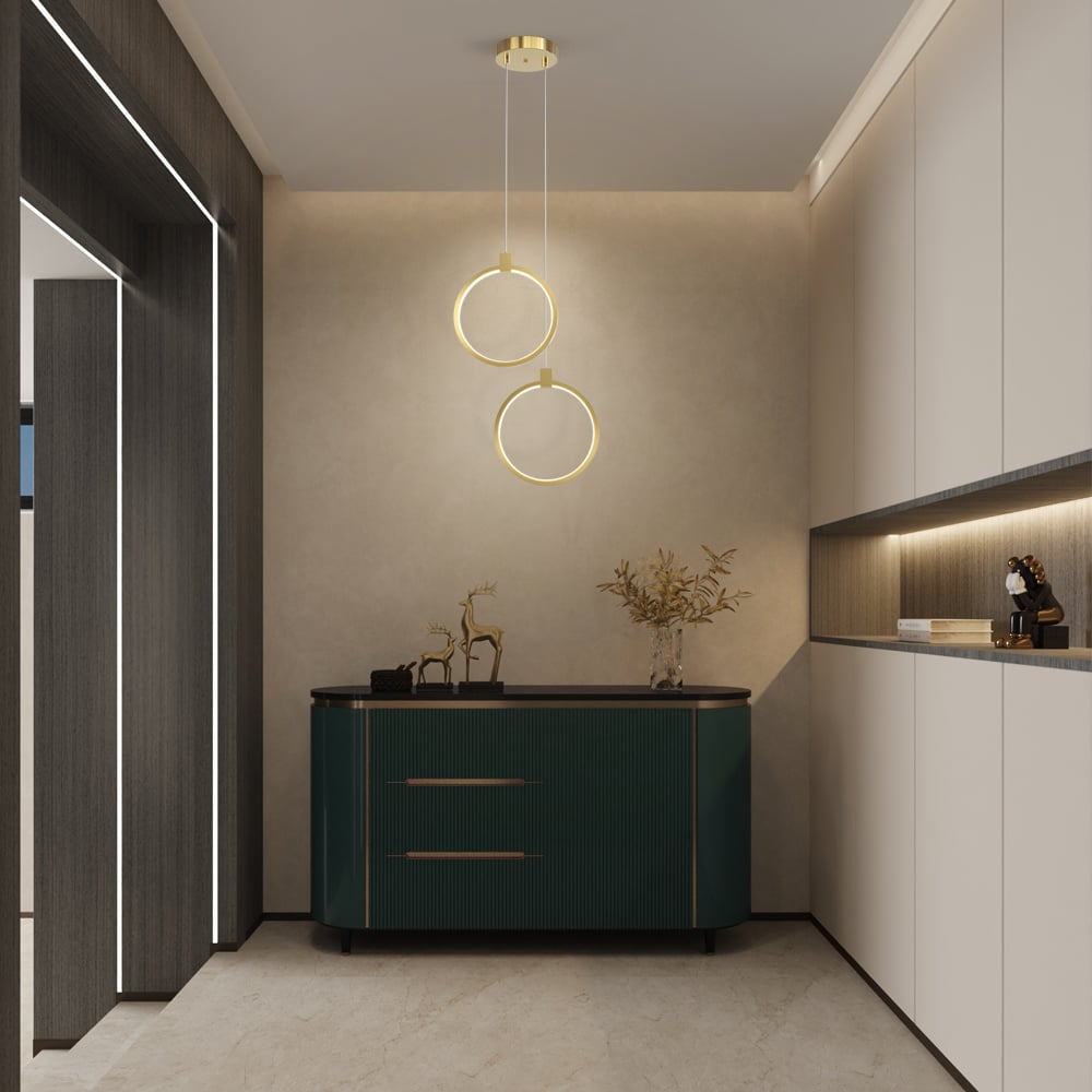Modern Brass Circle Pendant Light - Dual Ring Hanging Fixture