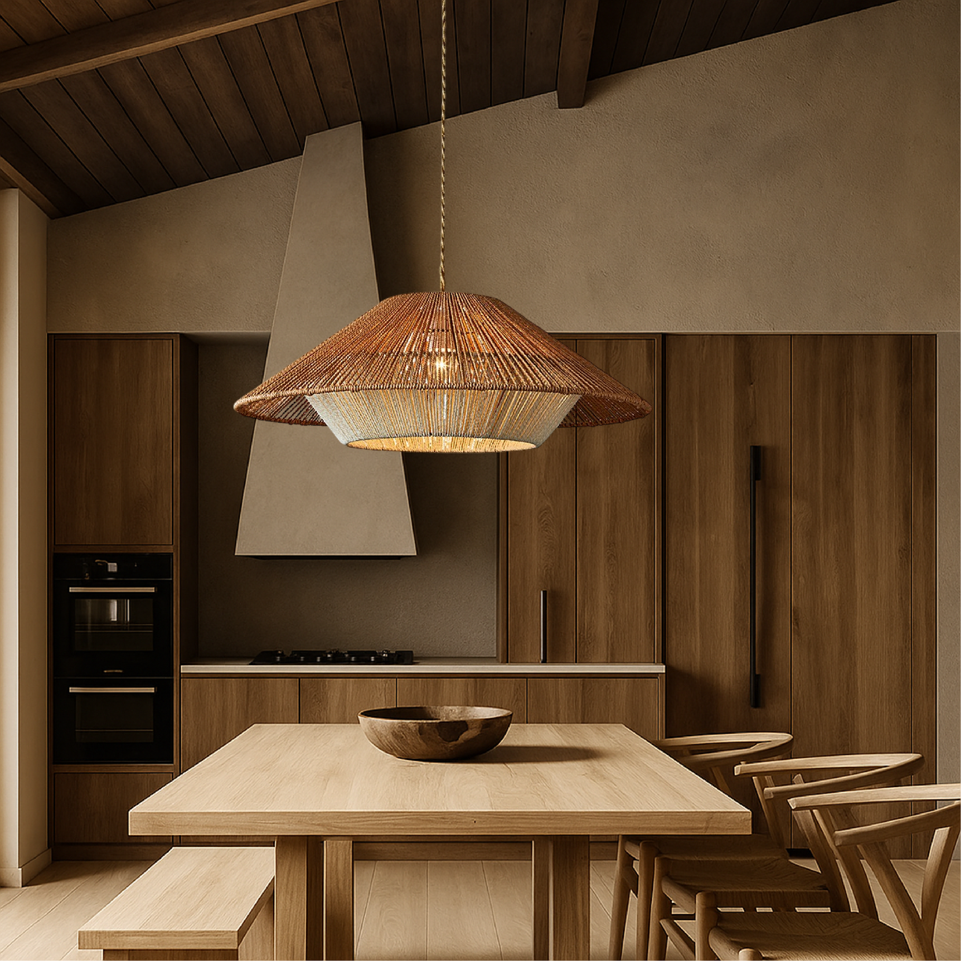 Pendant Light | Bamboo & Textile Cord | Woven Texture | Living Room Ambiance