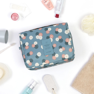 Travel Toiletry Bag with Hanging Hook - Waterproof Floral Organizer for Cosmetics