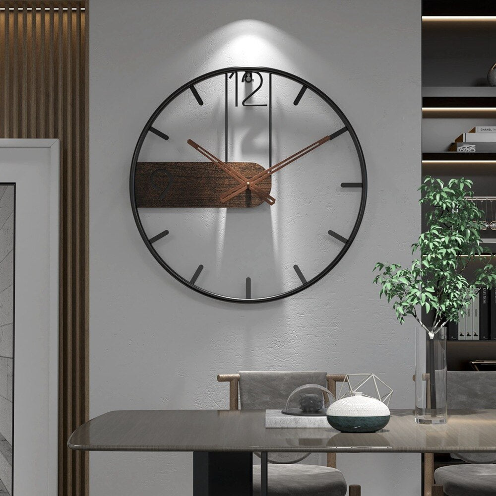 Wall Clock | Steel & Walnut Wood | Exposed Frame | Living Room Accent