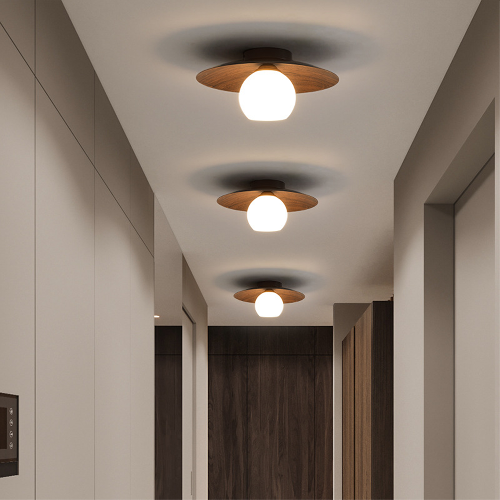 Modern Minimalist Flush Mount Ceiling Light – Iron & Glass Dome for Hallway or Entryway