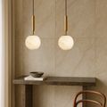 Pendant Light | Brass & Stone | Round Stone Shade | Living Room Accent