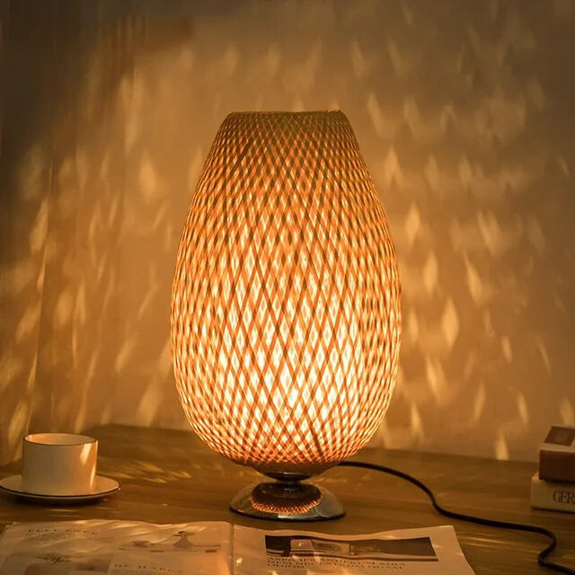 Table Lamp | Bamboo & Wood | Woven Shade | Cozy Living Room Accent