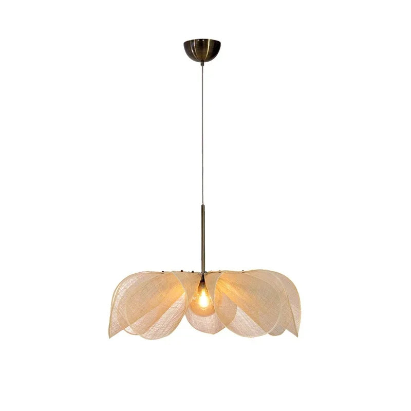 Pendant Light | Linen Fabric & Brushed Metal | Petal-Like Fabric Design | Living Room Accent