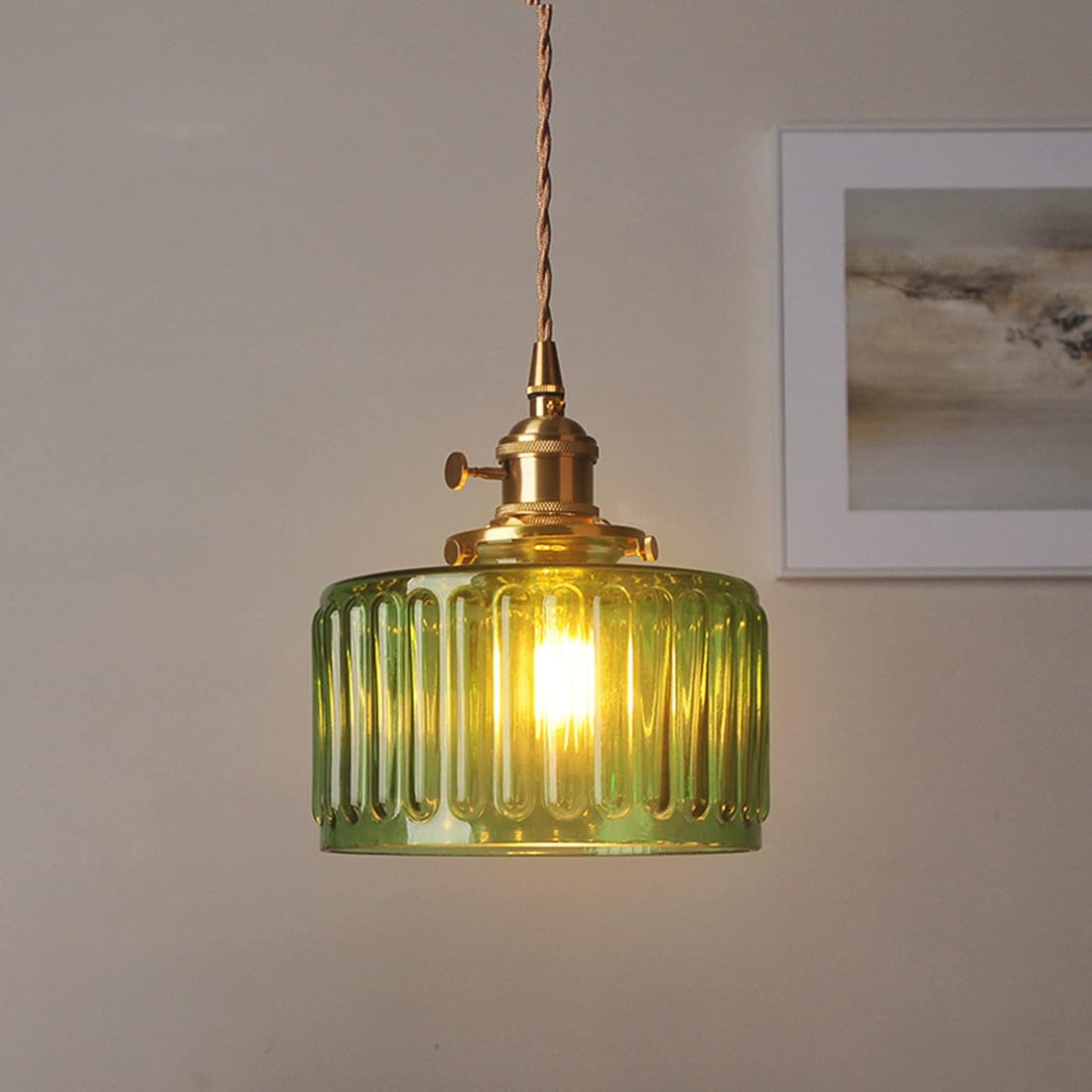 Vintage Ribbed Glass Cylinder Pendant Light – Retro Industrial Ceiling Fixture