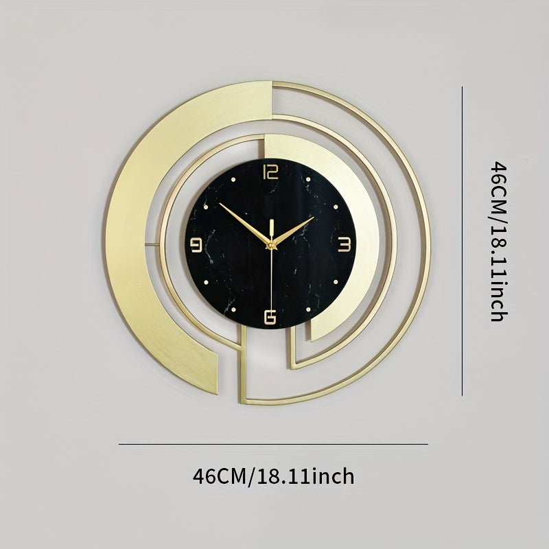 Wall Clock | Brushed Gold Metal & Black Marble | Intersecting Circular Design | Urban Living Room