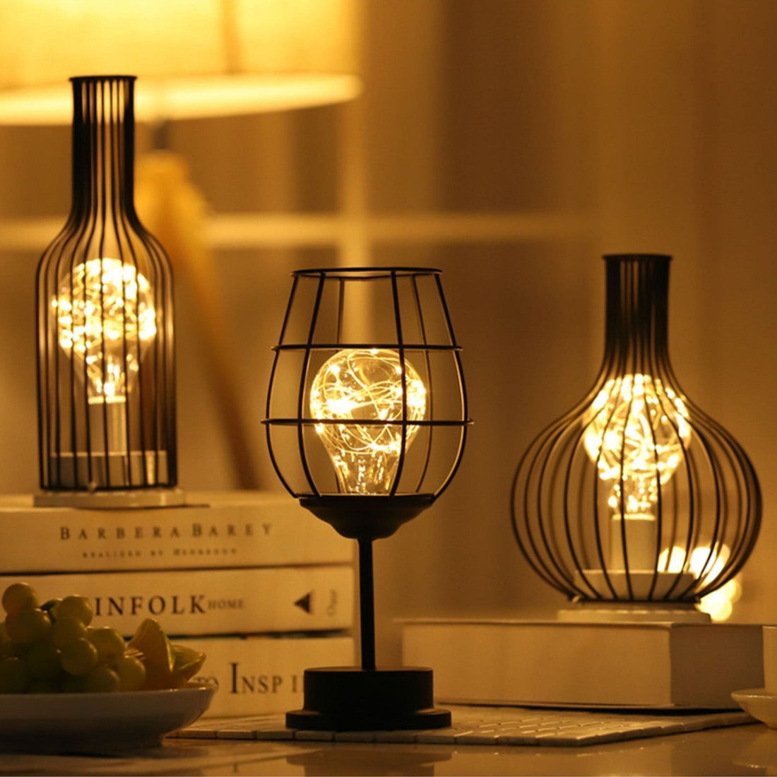 Table Lamp | Metal & Glass | Cage Design | Living Room Accent