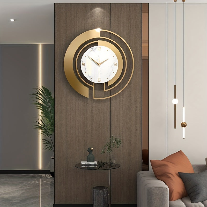 Wall Clock | Brushed Gold Metal & Black Marble | Intersecting Circular Design | Urban Living Room