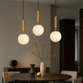 Pendant Light | Brass & Stone | Round Stone Shade | Living Room Accent