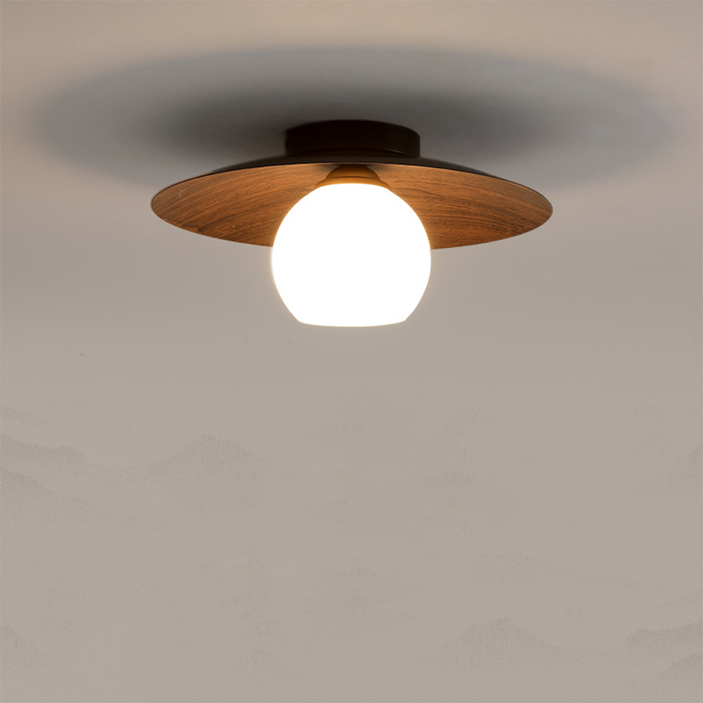 Modern Minimalist Flush Mount Ceiling Light – Iron & Glass Dome for Hallway or Entryway
