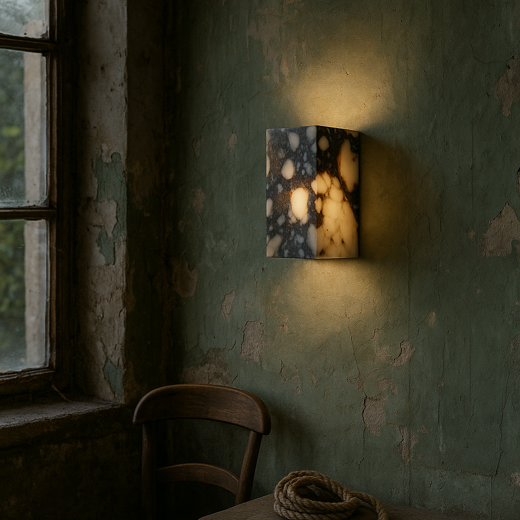 Wall Lamp | Marble & Brushed Metal | Marble Cube Design | Living Room Accent