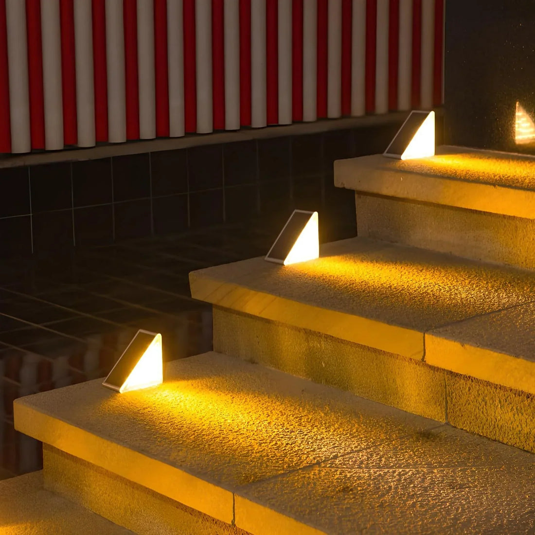 Solar-Powered LED Step Lights - Modern Minimalist Outdoor Pathway Illumination