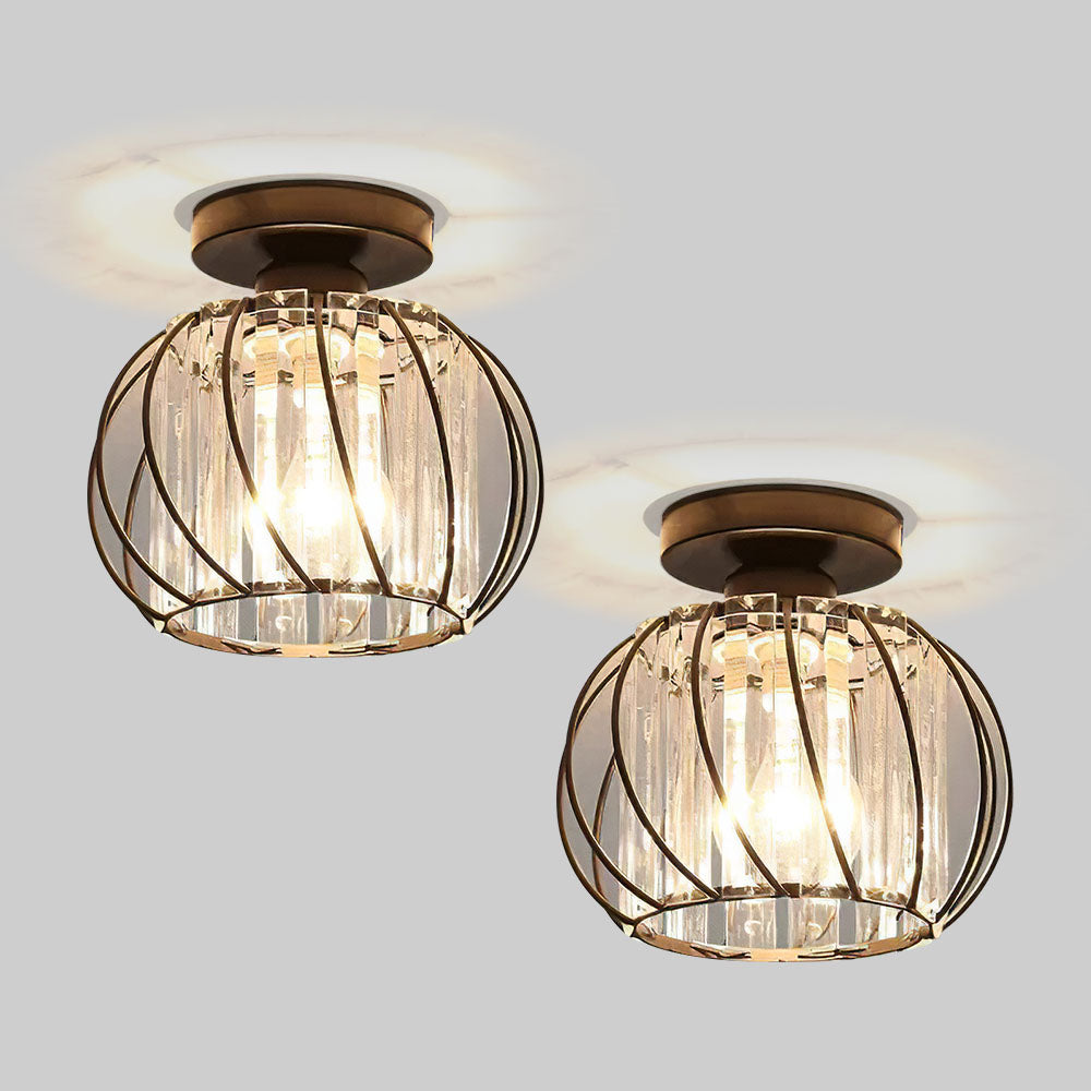 Modern Industrial Glass Ceiling Lights - Set of 2 Flush Mount Fixtures