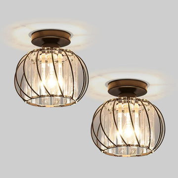 Modern Industrial Glass Ceiling Lights - Set of 2 Flush Mount Fixtures