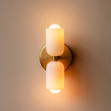 Modern Double Wall Light with Cylindrical Shades – Sleek Metal Sconce for Indoor Use