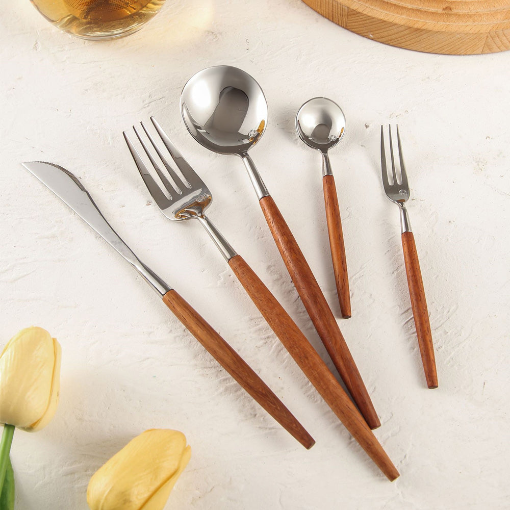 Cutlery Set | Stainless Steel & Rosewood | Polished Finish | Sophisticated Dining