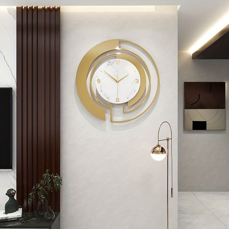 Wall Clock | Brushed Gold Metal & Black Marble | Intersecting Circular Design | Urban Living Room