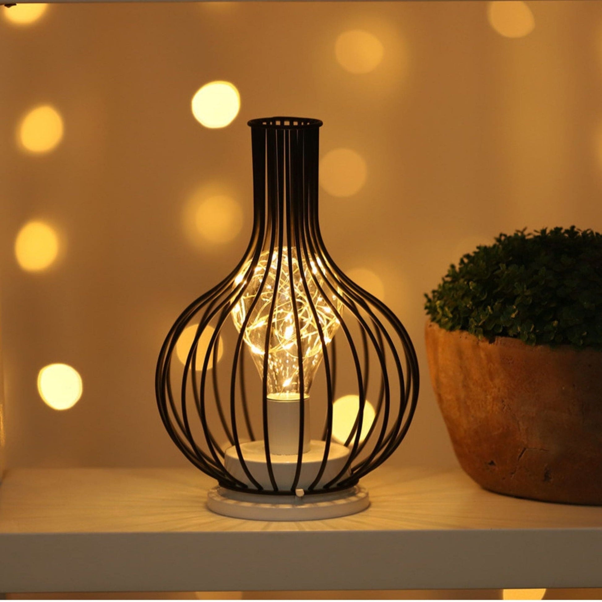 Table Lamp | Metal & Glass | Exposed Edison Bulb | Living Room Accent