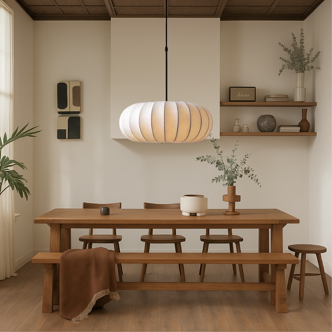 Pendant Lamp | Silk & Metal | Soft Ambient Lighting | Living Room Accent