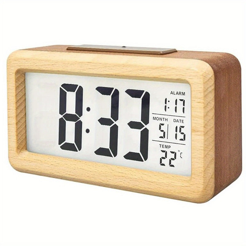 Alarm Clock | Wood & Plastic Display | Digital Display & Calendar | Bedside Table
