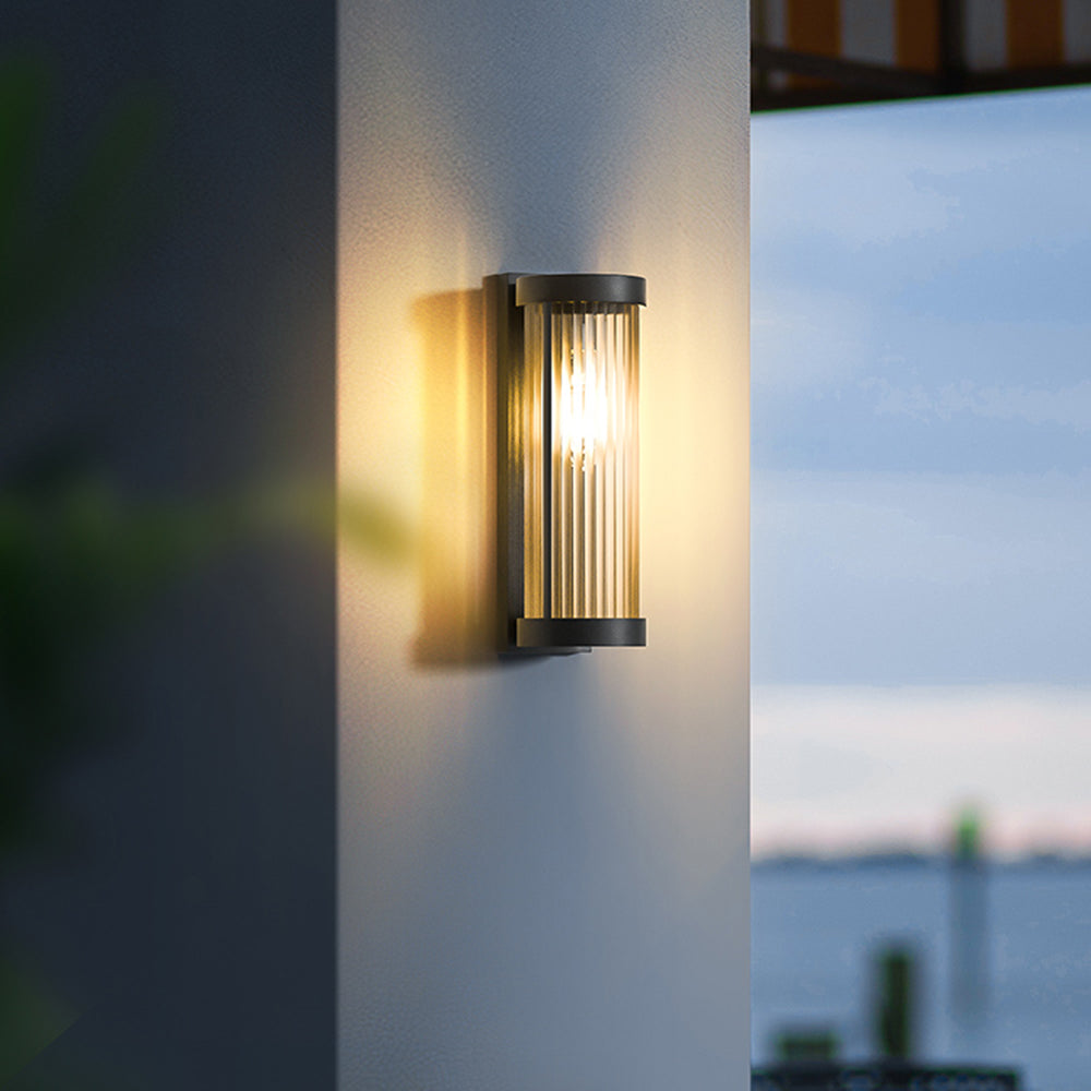 Wall Lamp | Metal & Glass | Solar Powered Cylindrical | Outdoor Use
