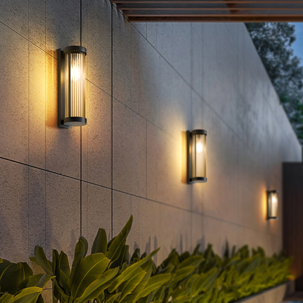 Wall Lamp | Metal & Glass | Solar Powered Cylindrical | Outdoor Use