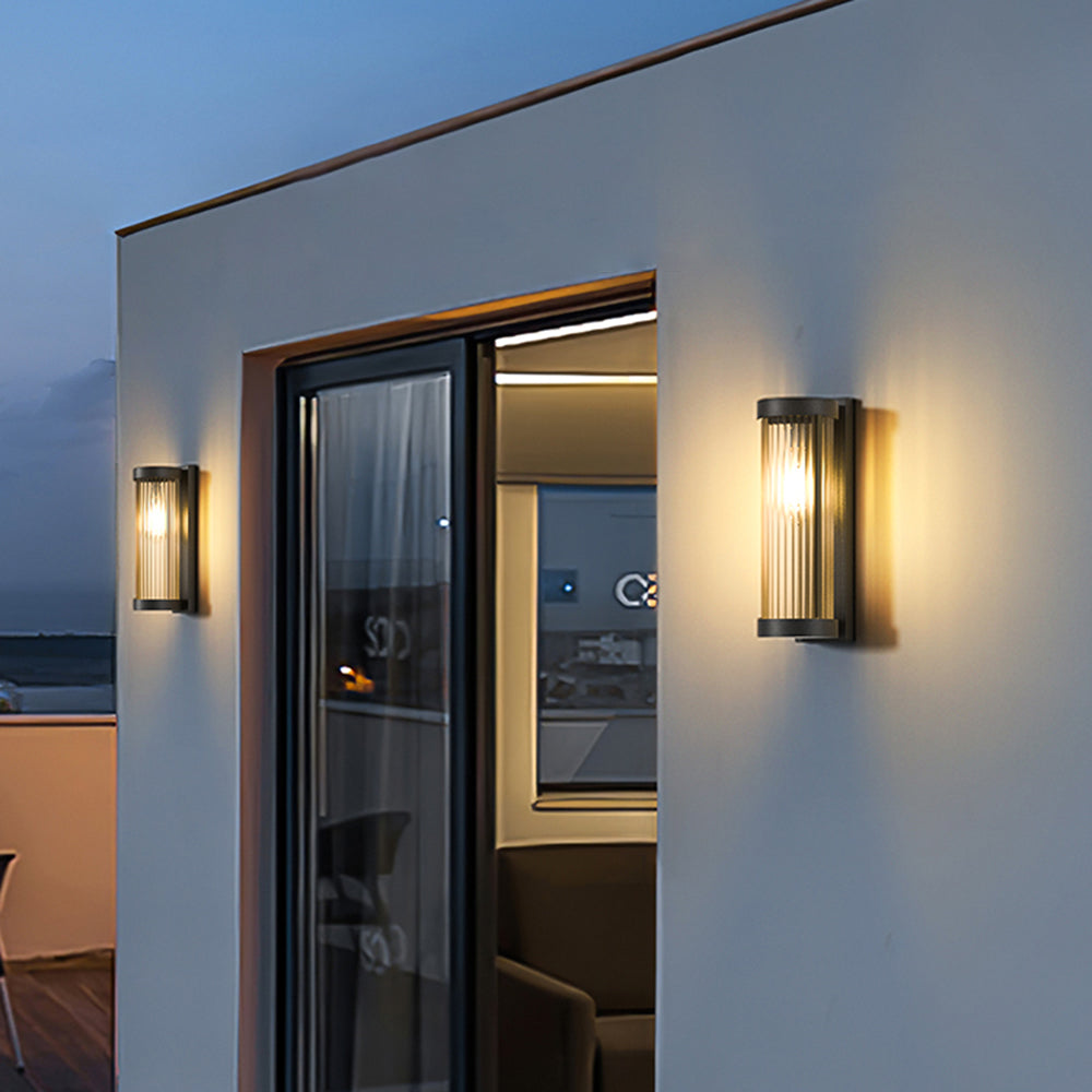Wall Lamp | Metal & Glass | Solar Powered Cylindrical | Outdoor Use