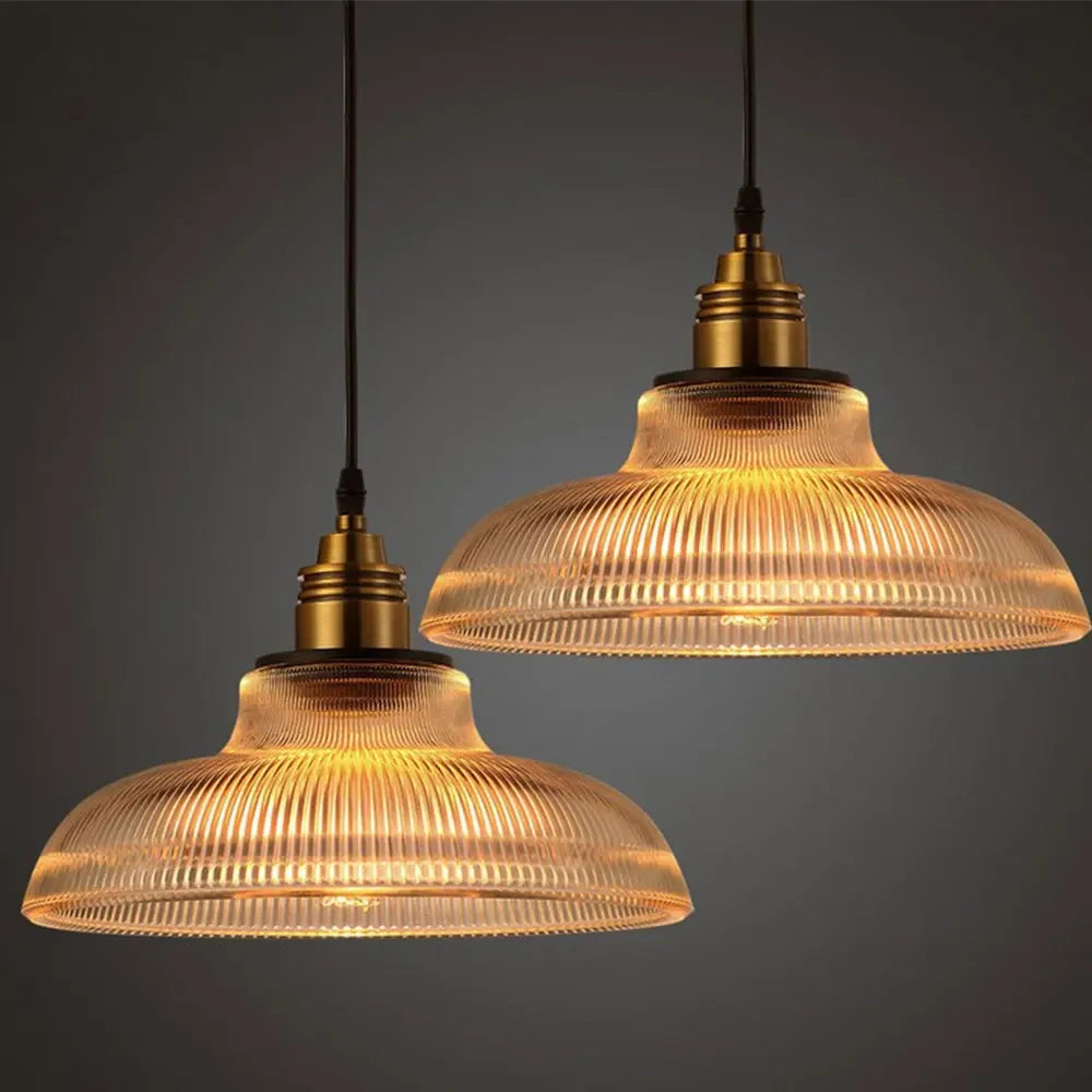 Pendant Light | Ribbed Glass & Brushed Brass | Industrial Chic | Living Room Accent