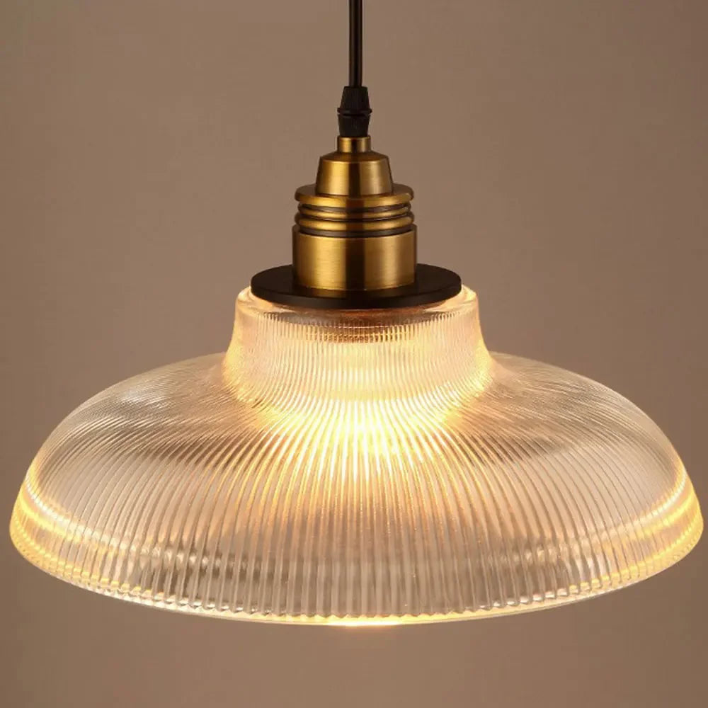Pendant Light | Ribbed Glass & Brushed Brass | Industrial Chic | Living Room Accent