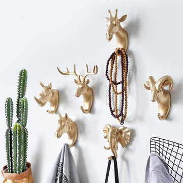 Animal Wall Hooks Set of 6 Modern Resin Metal Mountable