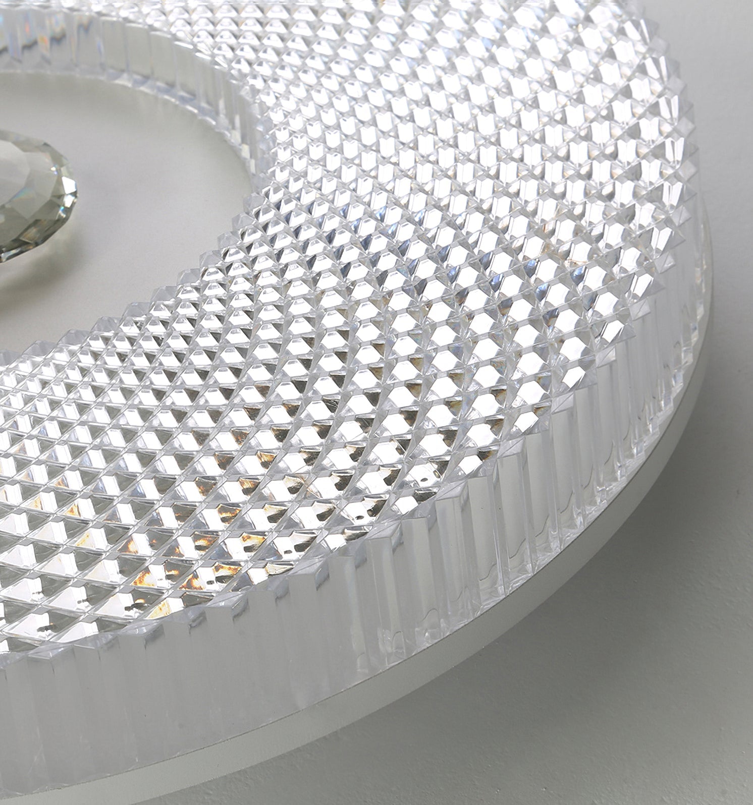 Ceiling Light | Crystal & Metal | Textured Rim Circular Form | Contemporary Living Room