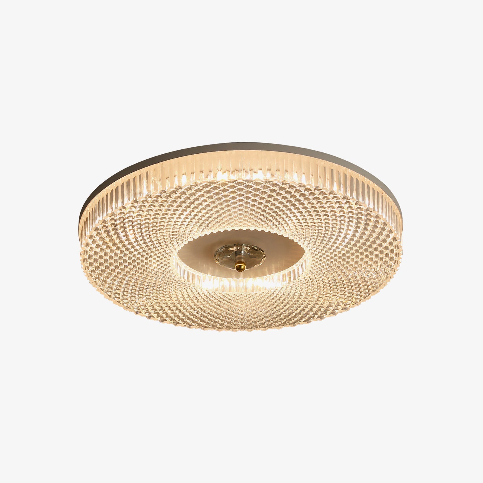Ceiling Light | Crystal & Metal | Textured Rim Circular Form | Contemporary Living Room