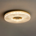 Ceiling Light | Crystal & Metal | Textured Rim Circular Form | Contemporary Living Room