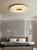 Ceiling Light | Crystal & Metal | Textured Rim Circular Form | Contemporary Living Room