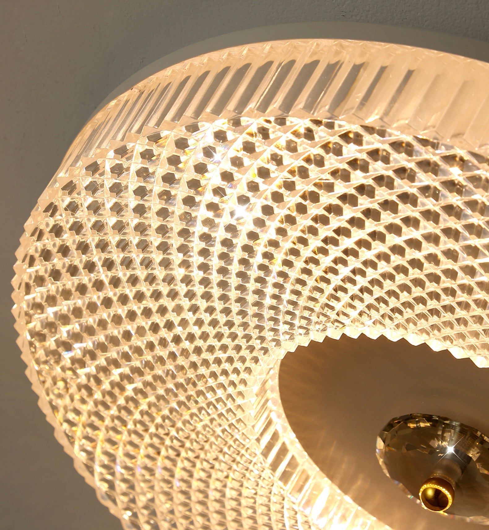 Ceiling Light | Crystal & Metal | Textured Rim Circular Form | Contemporary Living Room