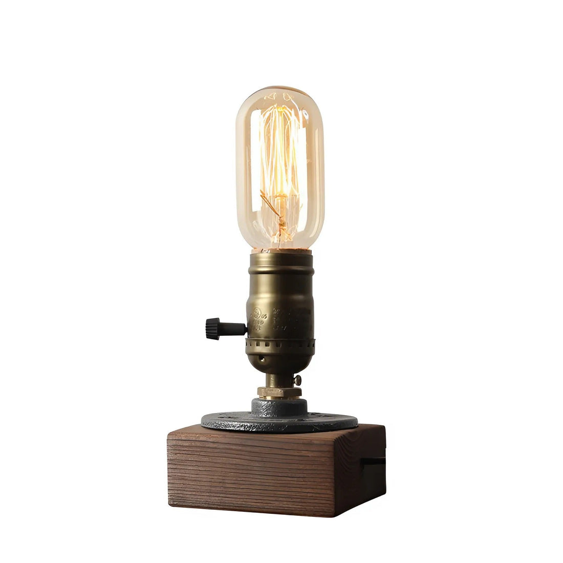 Table Lamp | Wood & Brass | Exposed Edison Bulb | Living Room Accent
