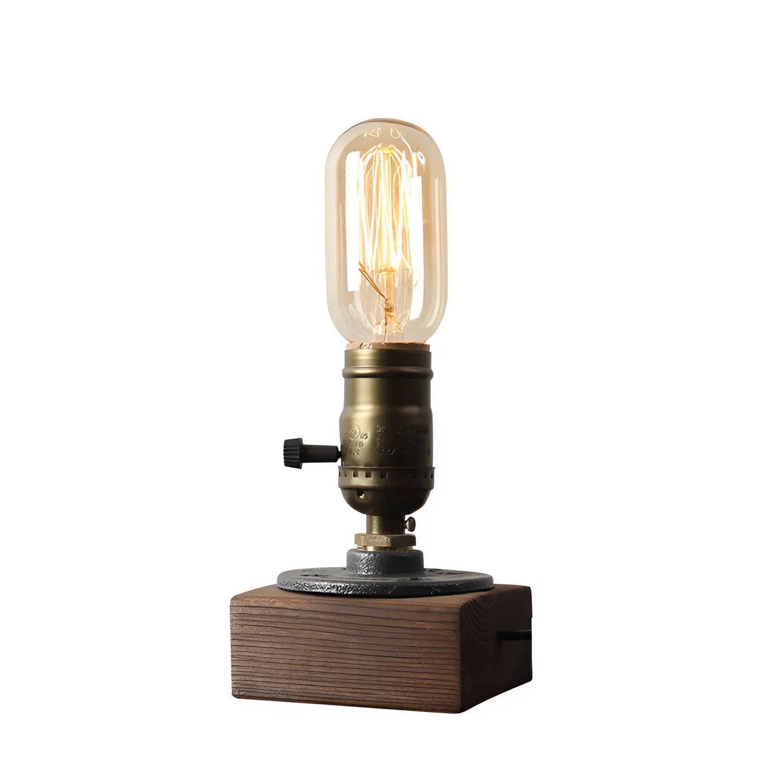 Table Lamp | Wood & Brass | Exposed Edison Bulb | Living Room Accent