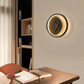 Wall Clock | Matte Black Metal & Wood | Circular LED Illumination | Living Room Accent