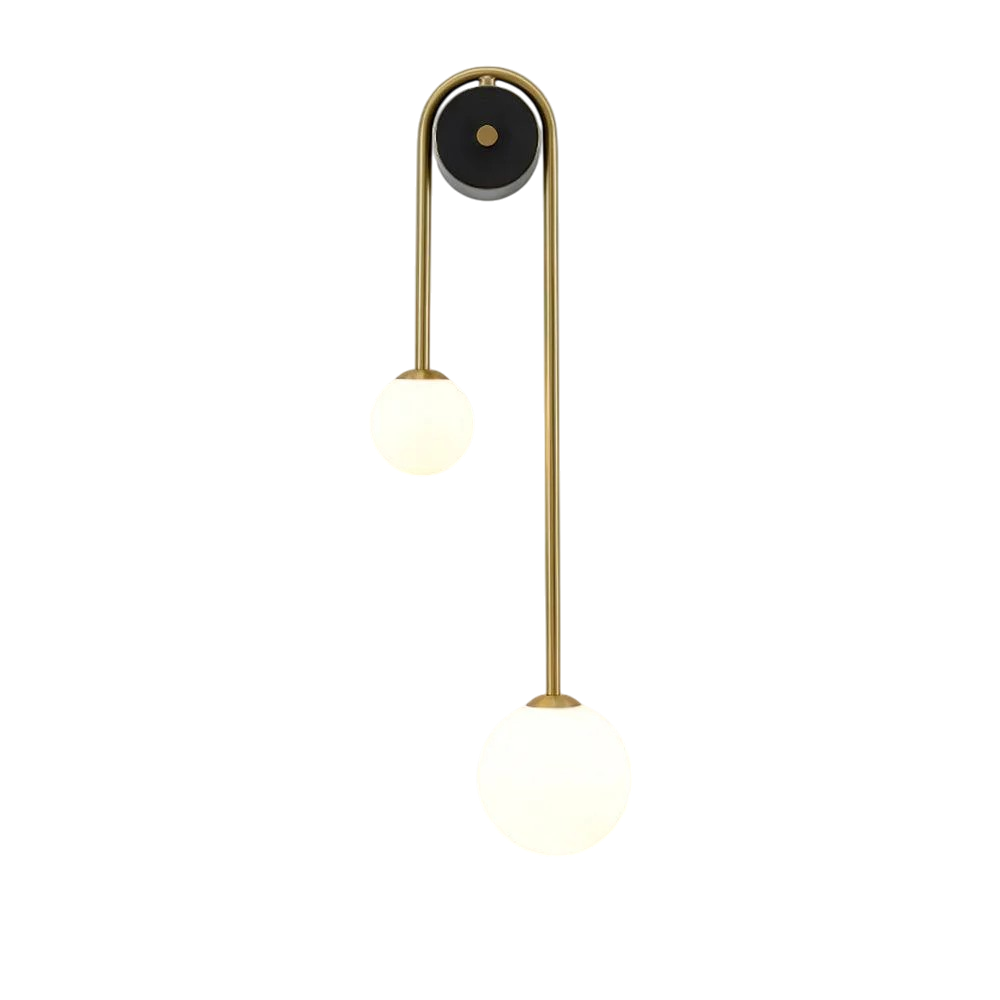 Wall Lamp | Brushed Brass & Opaque Glass | Double Globe Design | Living Room Accent