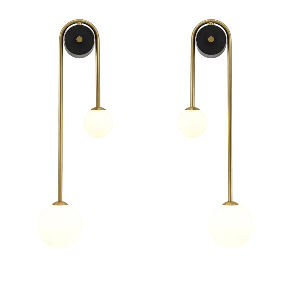 Wall Lamp | Brushed Brass & Opaque Glass | Double Globe Design | Living Room Accent