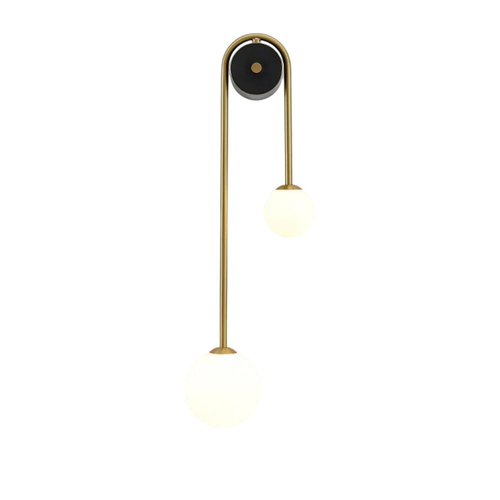 Wall Lamp | Brushed Brass & Opaque Glass | Double Globe Design | Living Room Accent