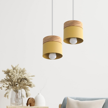 Modern Nordic Wood & Iron Cylinder Pendant Light – Minimalist Ceiling Fixture