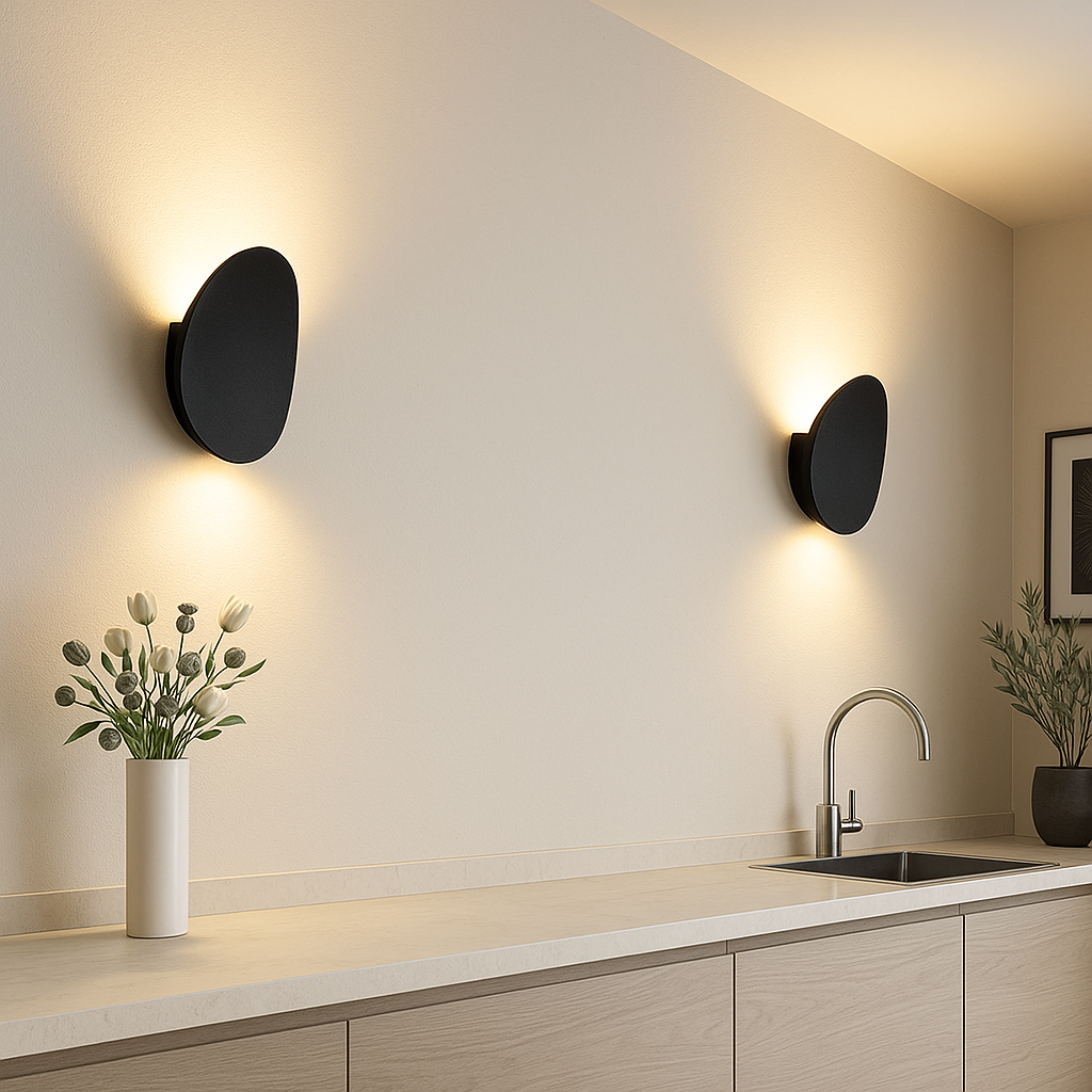 Wall Sconce | Matte Black Metal & Diffuse Glass | Oval Shape | Modern Minimalist Spaces