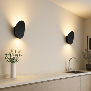 Wall Sconce | Matte Black Metal & Diffuse Glass | Oval Shape | Modern Minimalist Spaces