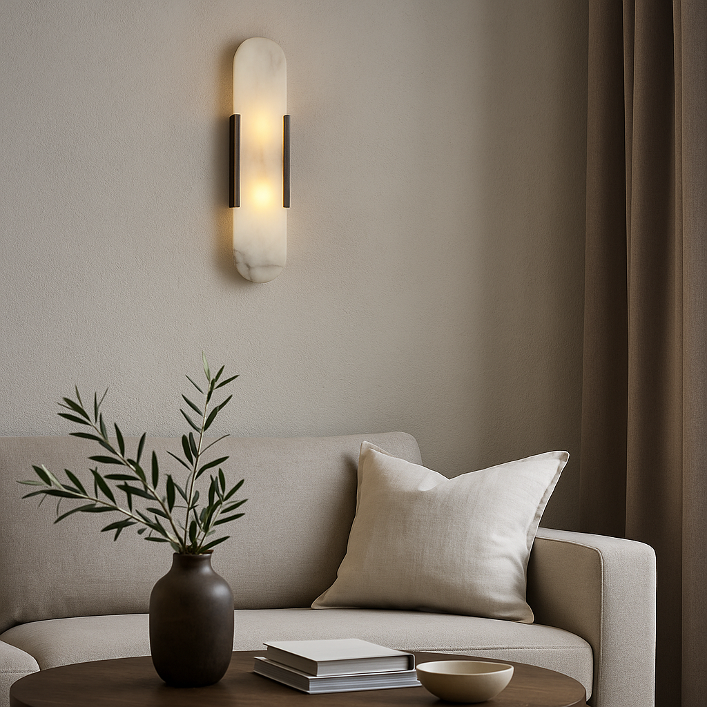 Wall Sconce | Marble & Antique Brass | Oval Marble Diffuser | Living Room Accent